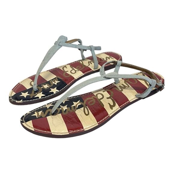 Sam Edelman | Gigi Heavenly Blue American Flag Strappy Ankle Buckle Sandal 8.5 - Picture 5 of 9